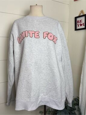 White Fox Sweet Treat Oversized Crewneck Grey Marle Pink Fuzzy Large XL